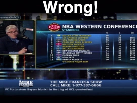 Francesa Gets Every Single NBA Western Conference Playoff Match Up Wrong