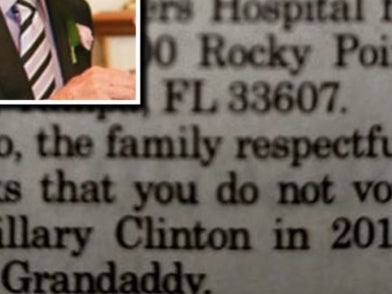 Last Words Of A Man's Obituary Ask Everyone To Please Not Vote For Hillary Clinton In 2016
