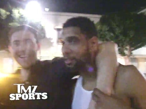 Tim Duncan In A Wife Beater With The Rest Of The Spurs Stumbling Drunk Out Of The Club After Their Game 7 Loss
