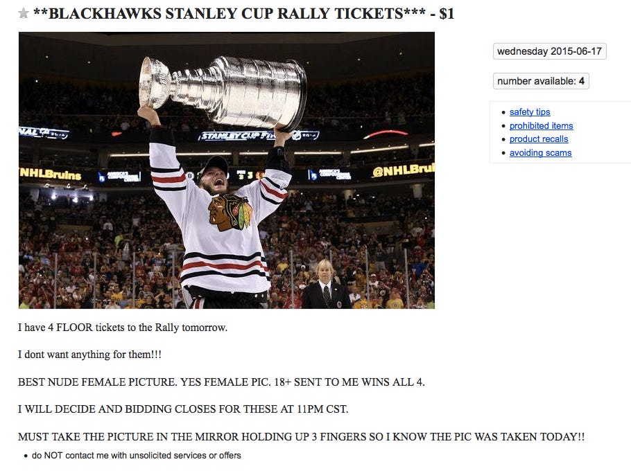 Do You Want To Go To The Blackhawks Rally Tomorrow? Send This Random Guy  Your Nudes And You Could Be In Luck