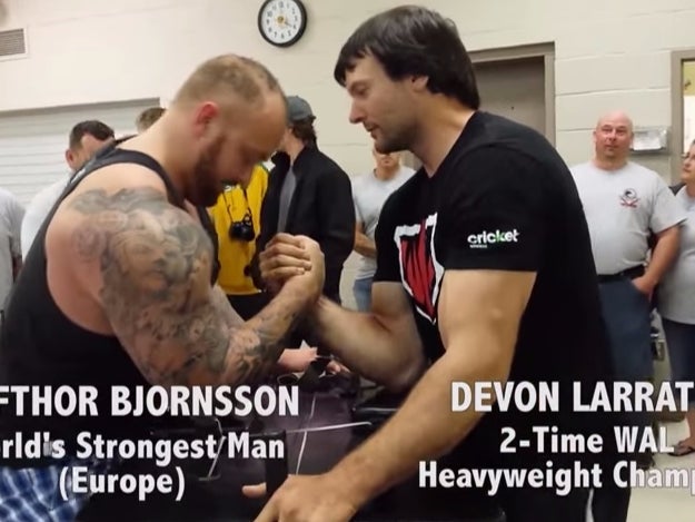 Here We Have The Mountain From Game Of Thrones Getting Worked In An Arm Wrestling Match