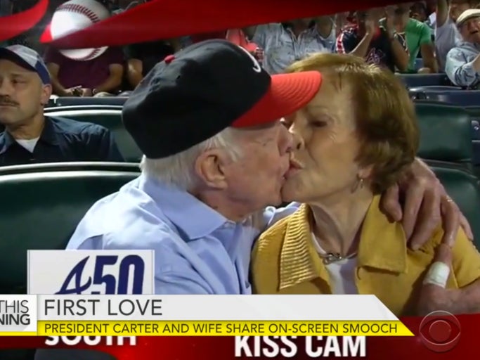 President Jimmy Carter Getting It In On The Kiss Cam At The Braves Game Last Night
