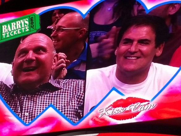 My Friends Steve (Ballmer) And Mark (Cuban) End Up On The Kiss Cam Together Last Night And Ballmer Of Course Steals The Show
