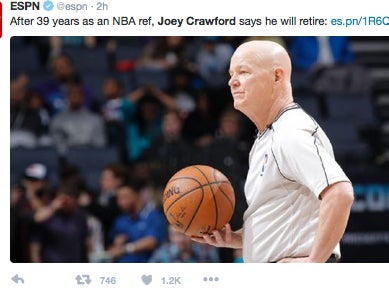 Joey Crawford Announces He Will Retire From The NBA At The End Of This Season