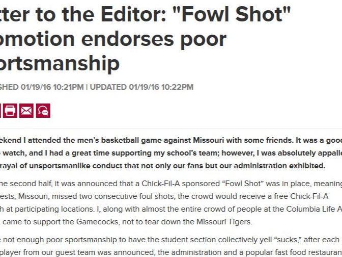 Pussification of America Continues: South Carolina Student Writes Letter To Editor Complaining That Students Show Poor Sportsmanship Celebrating Opposing Team's Missed Free Throws At Basketball Games..Wait What?