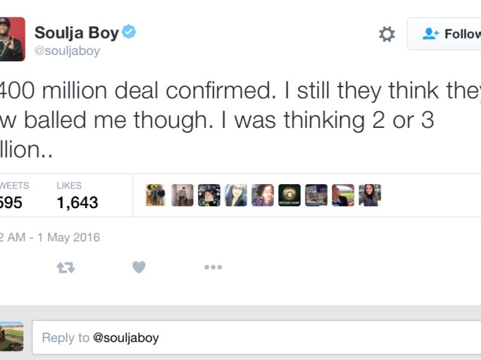 Soulja Boy (Yep, That Soulja Boy) Claims To Have Closed A Deal That Made Him 400 Million Dollars.......But Nobody Knows What The Deal Is For