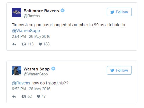 Ravens DT Timmy Jernigan Changes His Number To 99 "In Honor of Warren Sapp" And Warren Sapp Does Not Approve