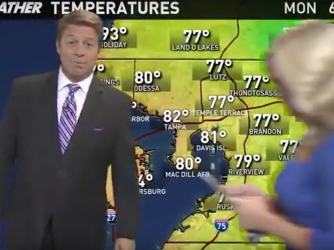 Woman Playing Pokemon GO Walks Right Through A News Weather Broadcast