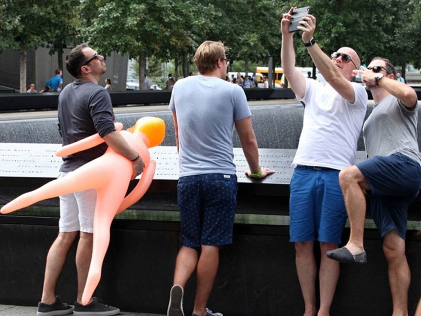 5 Assholes On A Bachelor Party Show Up To The 9/11 Memorial With A Blow Up Sex Doll Taking Selfies