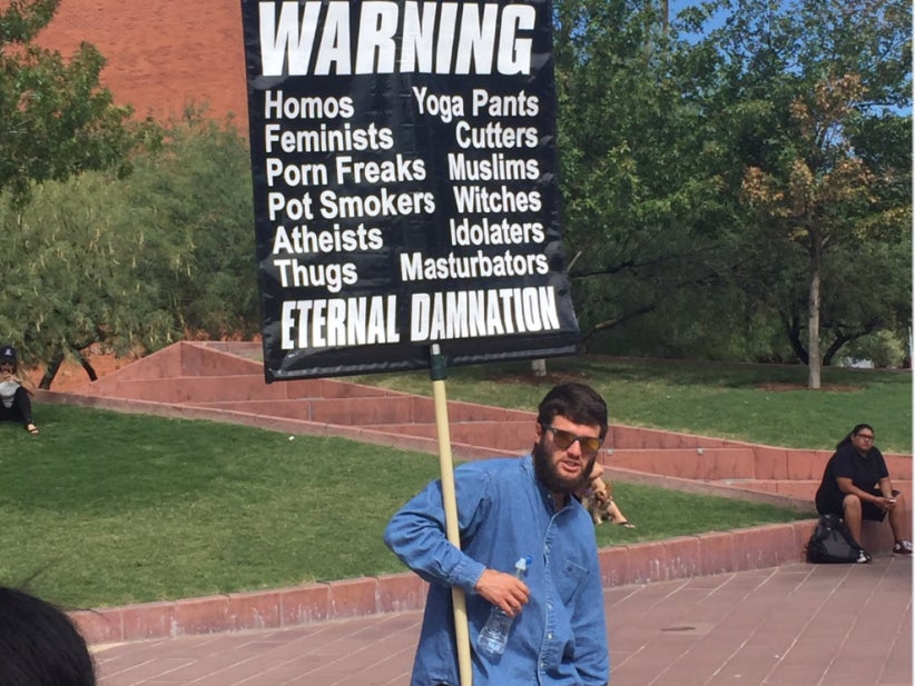 The Slut-Shaming Preacher At The University of Arizona Who Hates Women, Pot Smokers and Yoga Pants Finally Arrested And Banned From Campus For Kicking A Girl In The Chest