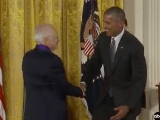 Mel Brooks Receives The Medal Of Arts Then Pretends To Pull Down President Obama's Pants