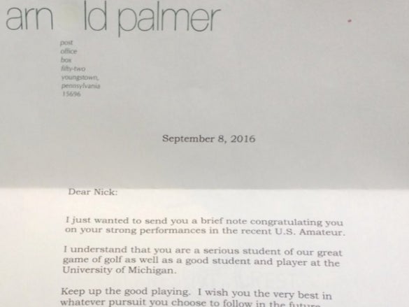 Michigan Golfer Receives Letter From Arnold Palmer Two Weeks After His Death