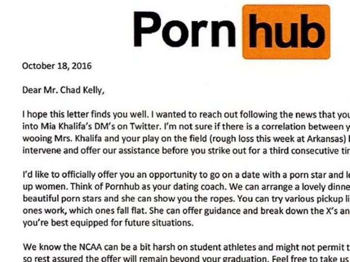 PornHub Offers Chad Kelly A Date With A Porn Star Because His DM Game Is So Trash