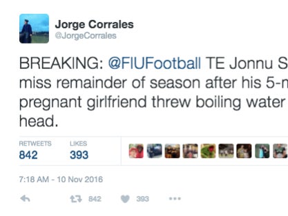 FIU Tight End Will Miss Rest Of Season After Pregnant Girlfriend Dumps Boiling Water On His Head...Wait What?