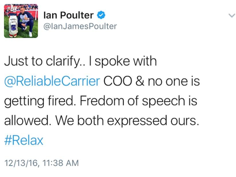 UPDATE: We Did It, The Guy Ian Poulter Tried To Get Fired Isn't Getting Fired