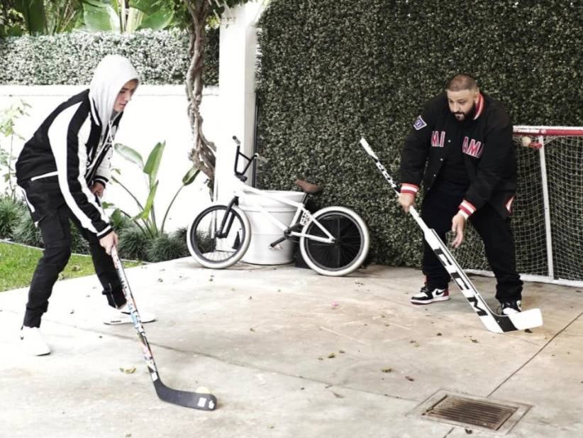 DJ Khaled Got Lit Up In Net By Justin Bieber In Some Intense Street Hockey Action