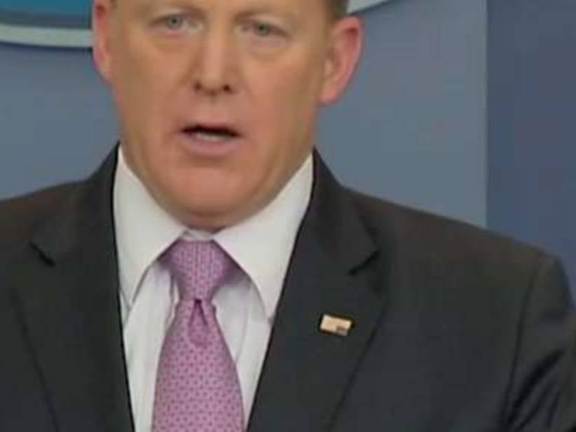 Is Press Secretary Sean Spicer Wearing An Upside Down American Flag Lapel Pin To Tell Us He's Being Held Hostage?