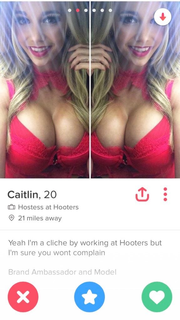 Hooters large breasts This Hooters Girl S Got An Honest Tinder Profile That You Won T Notice Due To Her Huge Breasts Barstool Sports