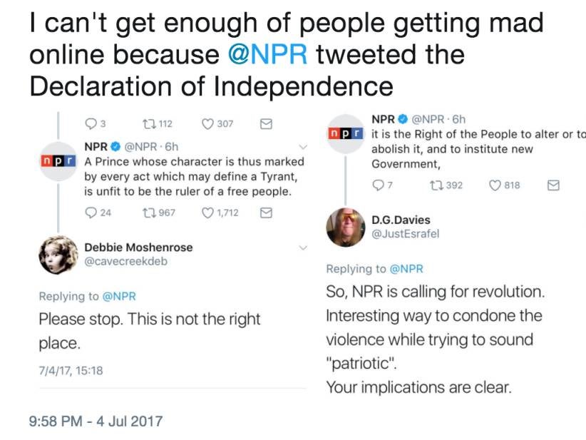 NPR Tweets Out The Declaration Of Independence On The 4th Of July And All Hell Breaks Loose