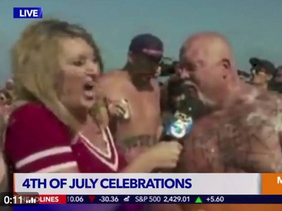TV Reporter Covering The Hermosa Beach "Beer Ironman" Competition Gets Projectile Vomited On