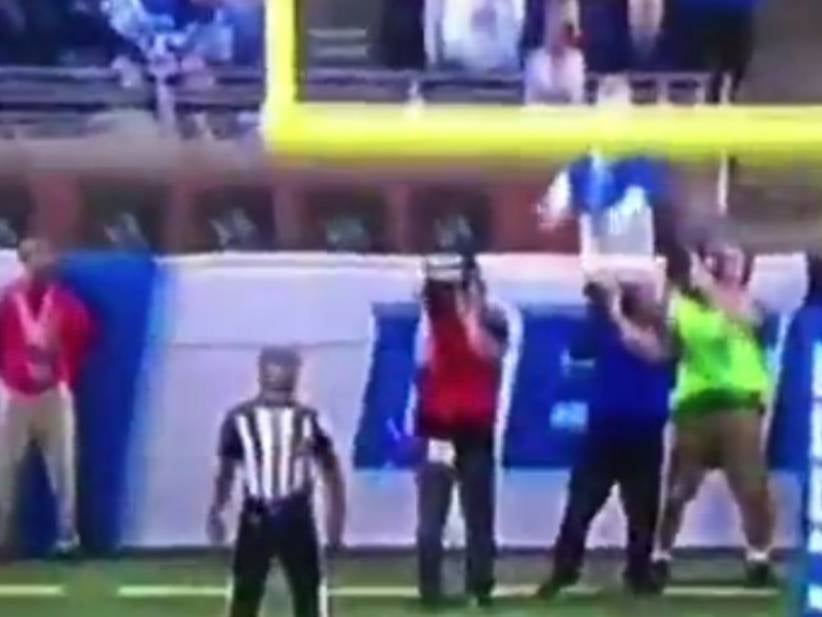 Camerman Displays Iron Clad Testicles As He Doesn't Flinch As Field Goal Strikes Him