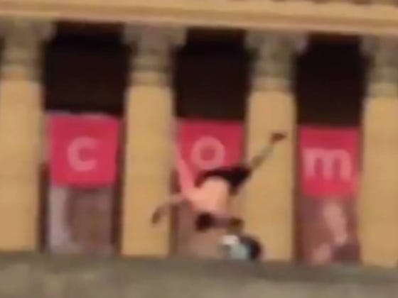 We've Found Him, We've Found The Holiest Of Hardos Shirtless Doing Martial Arts Moves On The Rocky Steps