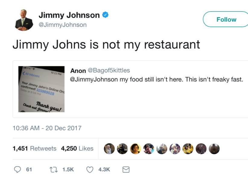 PSA: Jimmy Johnson Does Not Own Jimmy John's So Stop Tweeting Him About It