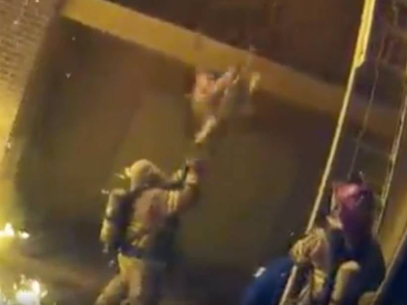Crazy Video Of Fire Fighter Catching A Toddler Who Was Thrown From Burning Building