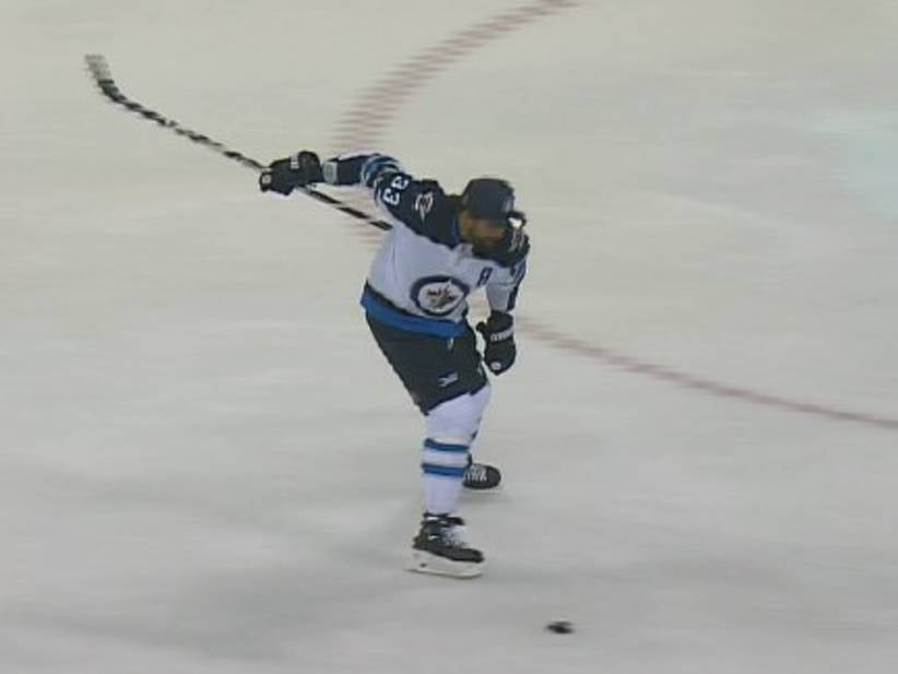 Dustin Byfuglien Goes Top Shelf With A 1-Handed Slap Shot. How Does He Get His Right Arm So Strong?