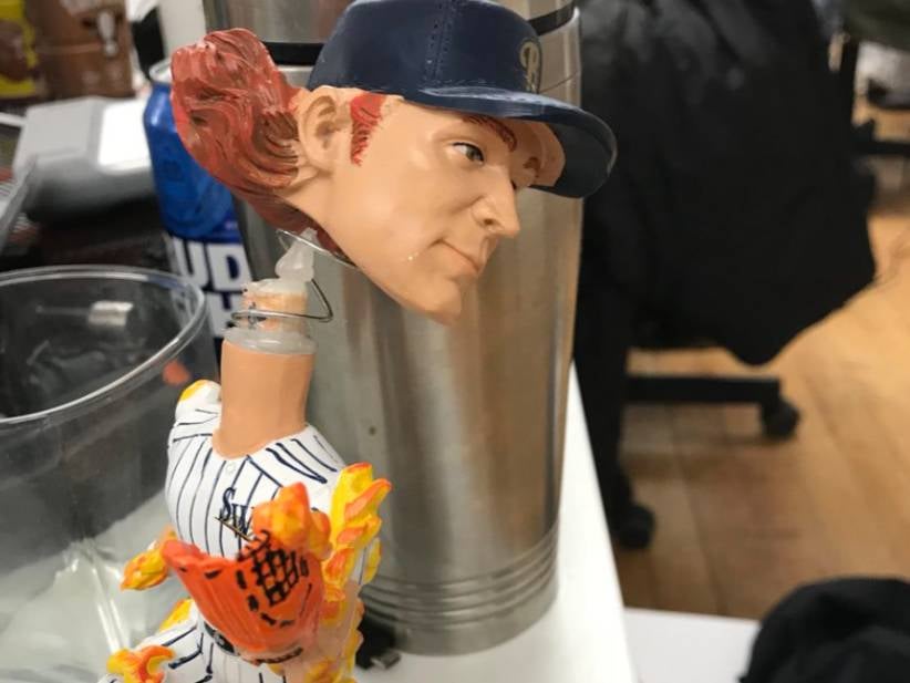 Jared Carrabis Nearly Decapitated My Clint Frazier Bobblehead And Sawed Off His Leg. This Means War.