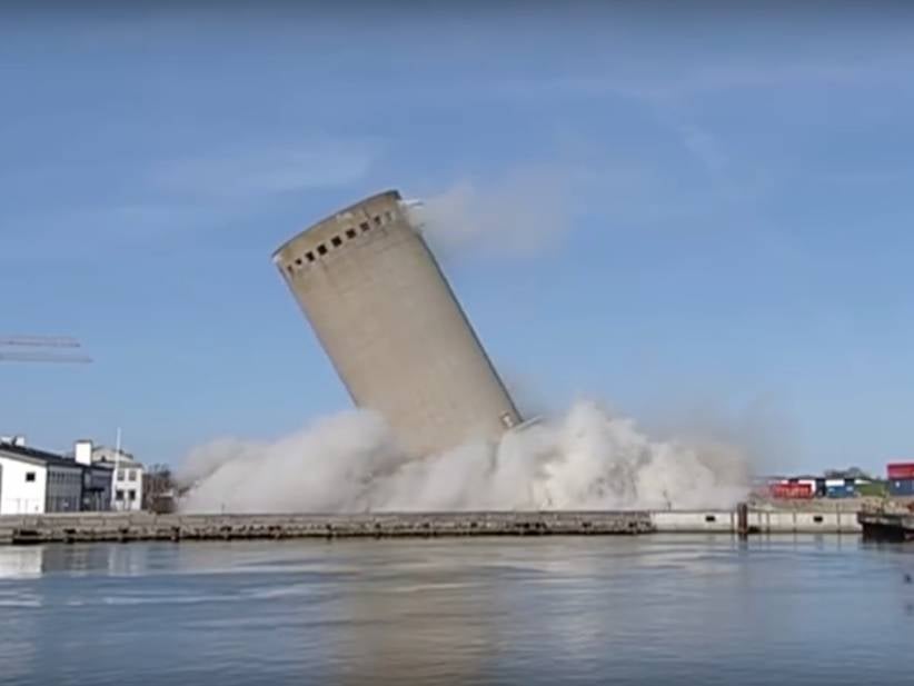 City Demolishes A Silo And Oops It Falls The Wrong Way And Hits The Library
