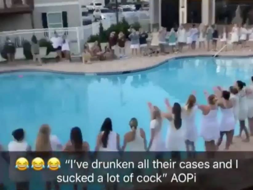 College Sorority Casually Chanting Their Values Around The Pool Like "Sisterhood" And "Friendship" and "We Drank All Their Cases and Sucked A Lot Of Cock"