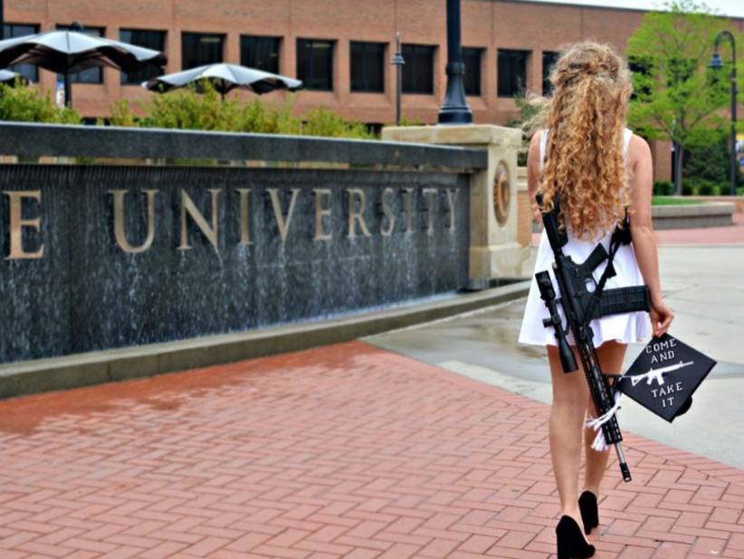 Kent State Girl Graduates With A "Come and Get It" Cap And Possibly The Biggest Gun I've Ever Seen Not Attached To A Tank