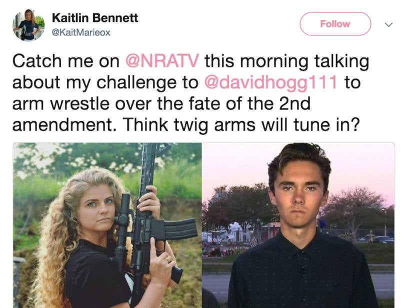Kent State Gun Girl Challenges David Hogg To Arm Wrestle For "Fate Of 2nd Amendment"