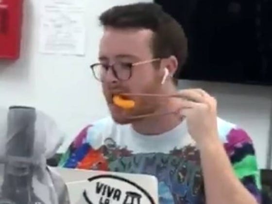 I'm Gonna Keep A Close Eye On This Intern Eating Cheese Curls With Tongs