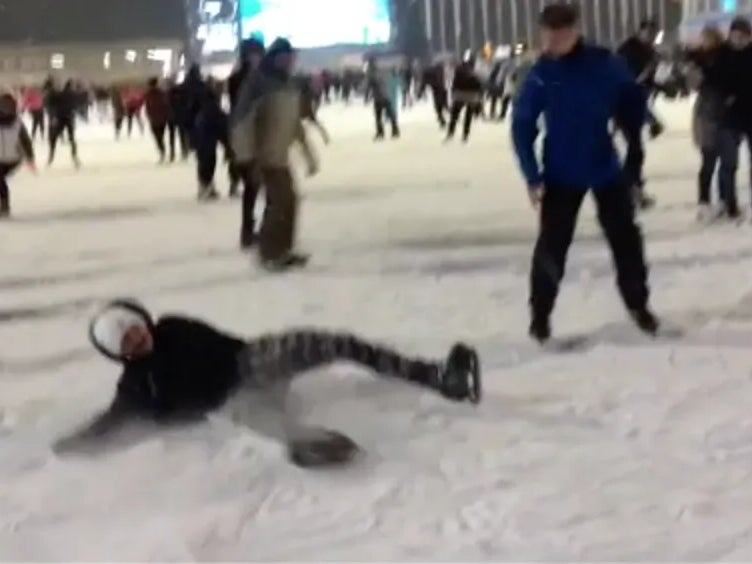 Guy Completely Batches Backflip On Ice Skates